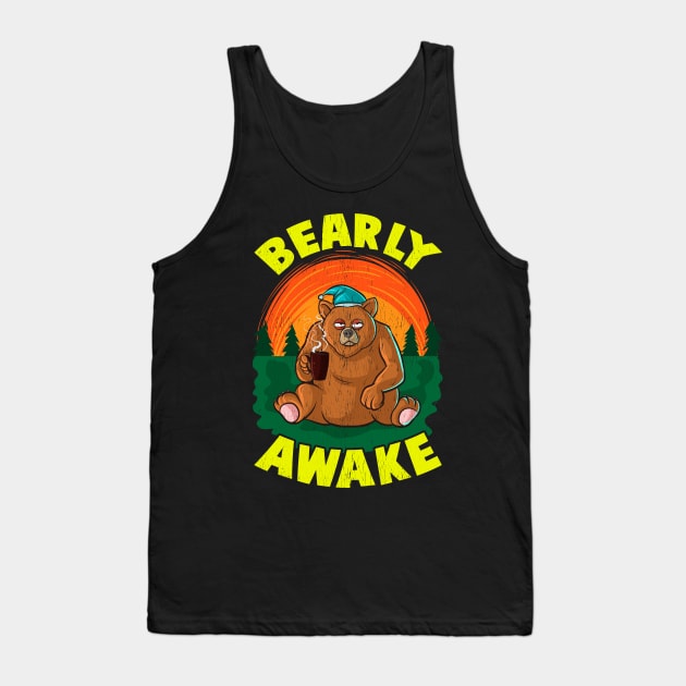 Bearly Awake Sleeping Bear Funny Barely Awake Pun Tank Top by theperfectpresents